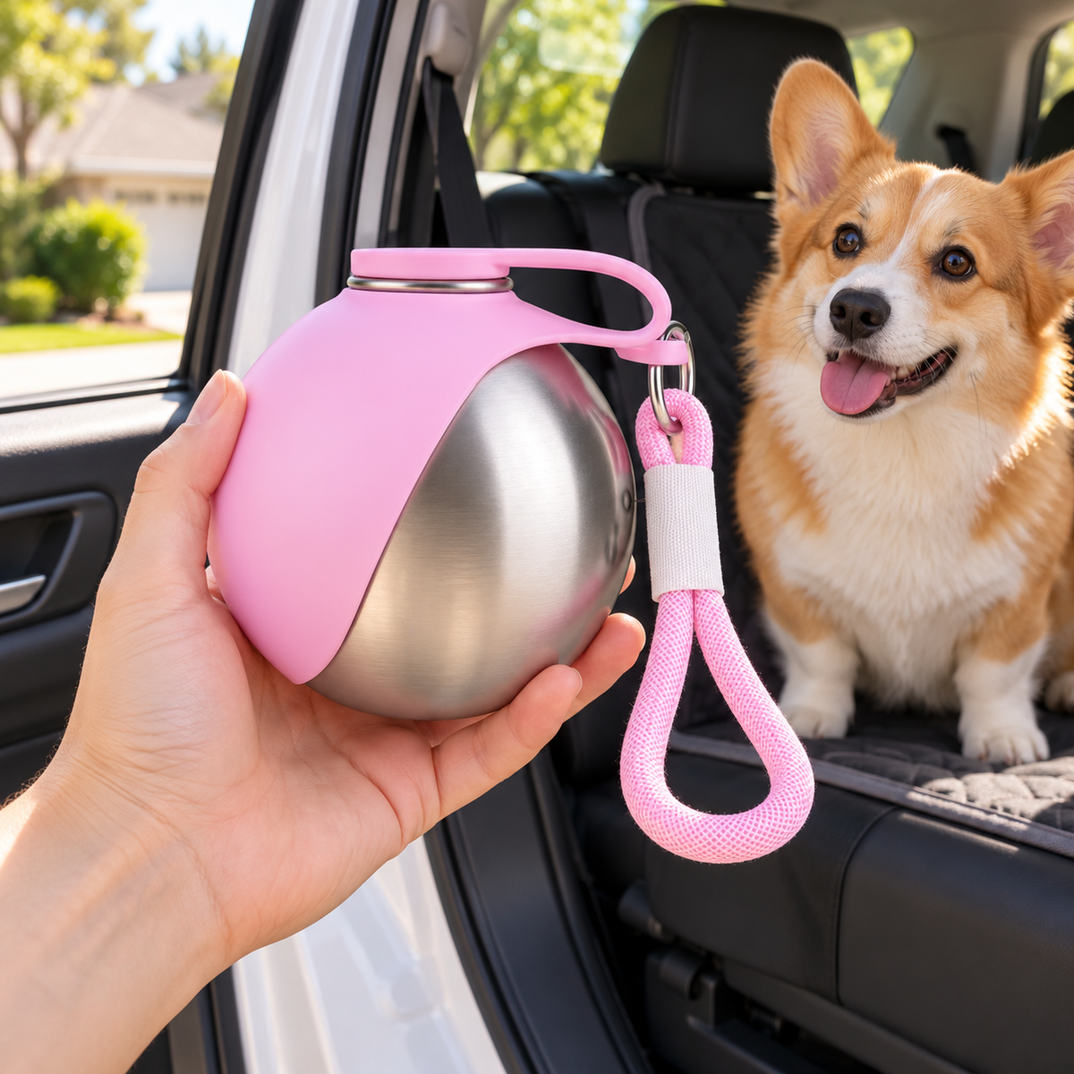 ☁️ Portable Pet Water Bottle | Stainless Steel Design | Outdoor Walks & Travel Essentials